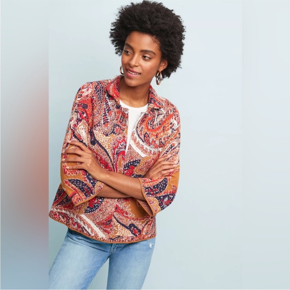 Anthropologie Moth Paisley Fall Knit Blazer Size XS